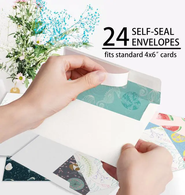 Alt view image 3 of 7 - 24 Pack Blank Greeting Cards for All Occasions, 4" x 6" Boxed Greeting Note Cards with Self-adhesive Envelopes, 24 Unique Designs - No Repeats