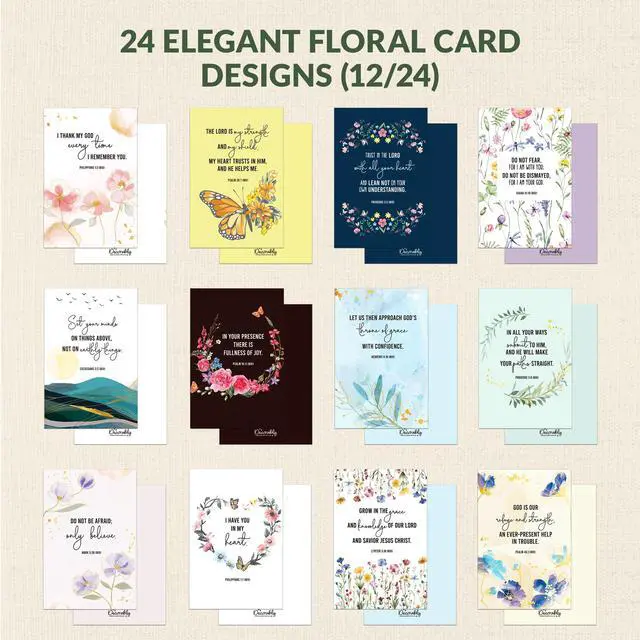 Alt view image 4 of 7 - 24 Pack Gold Foil 4x6in Assorted Christian Thinking of You Cards Religious with Envelopes & Stickers, 24 Floral Designs for Friends, Family & Loved Ones, Printed Message - Gifting, Mailing