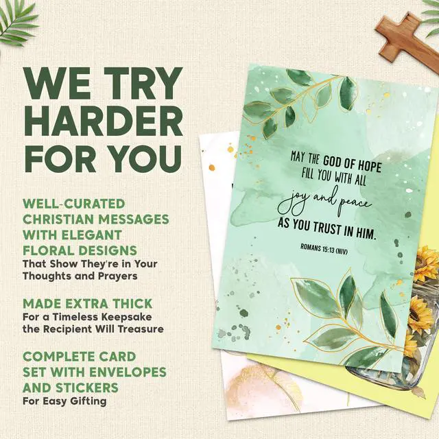 Alt view image 2 of 7 - 24 Pack Gold Foil 4x6in Assorted Christian Thinking of You Cards Religious with Envelopes & Stickers, 24 Floral Designs for Friends, Family & Loved Ones, Printed Message - Gifting, Mailing