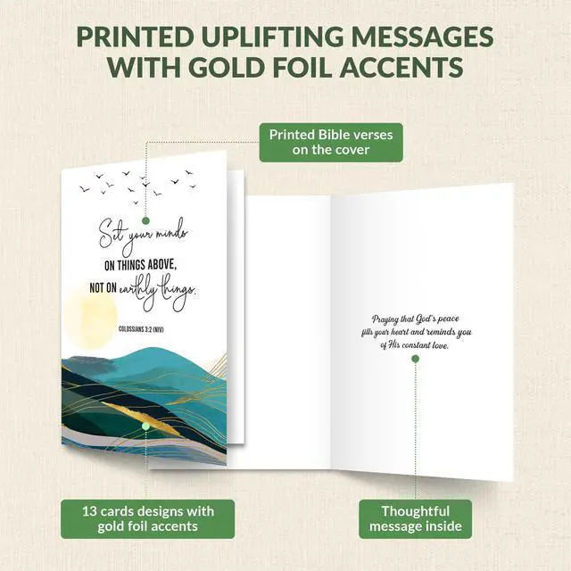Alt view image 6 of 7 - 24 Pack Gold Foil 4x6in Assorted Christian Thinking of You Cards Religious with Envelopes & Stickers, 24 Floral Designs for Friends, Family & Loved Ones, Printed Message - Gifting, Mailing