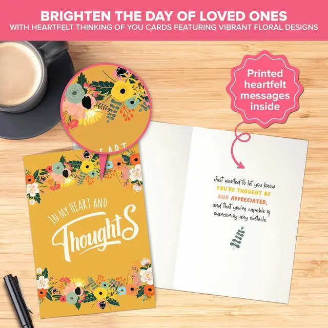 Alt view image 4 of 6 - 24 Pack 6x4in Floral Assorted Thinking of You Cards with Envelopes and Stickers, 24 Unique Designs for Friends, Family and Loved Ones with Printed Message, Thoughtful Gifting, Mailing