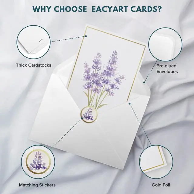 Alt view image 2 of 7 - Blank Cards, 30 Pack Blank Greet Cards, Elegant Gold Foil Blank Note with Envelopes, Perfect Stationary Set For All Occasions, 5 Assorted Floral Designs