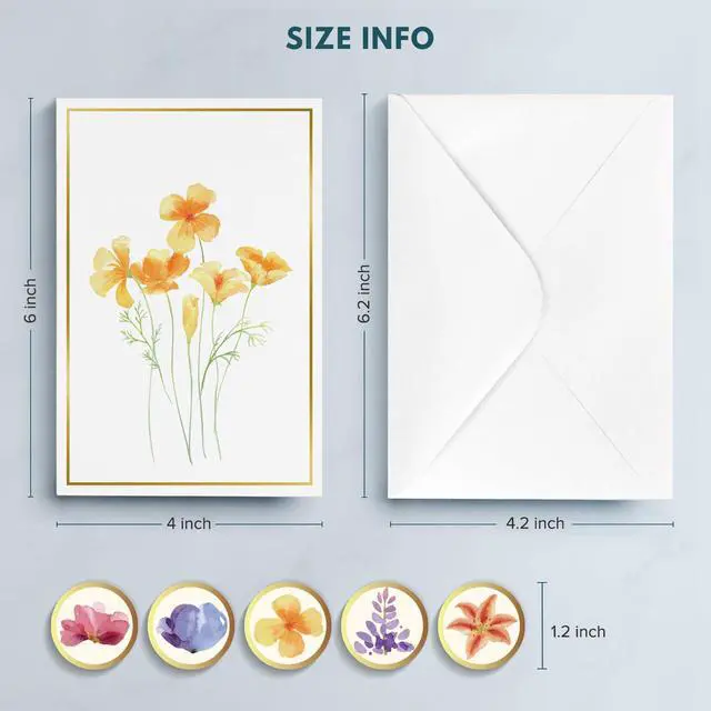 Alt view image 3 of 7 - Blank Cards, 30 Pack Blank Greet Cards, Elegant Gold Foil Blank Note with Envelopes, Perfect Stationary Set For All Occasions, 5 Assorted Floral Designs