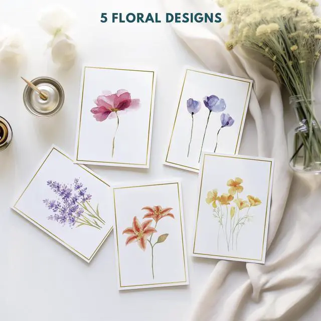 Alt view image 4 of 7 - Blank Cards, 30 Pack Blank Greet Cards, Elegant Gold Foil Blank Note with Envelopes, Perfect Stationary Set For All Occasions, 5 Assorted Floral Designs