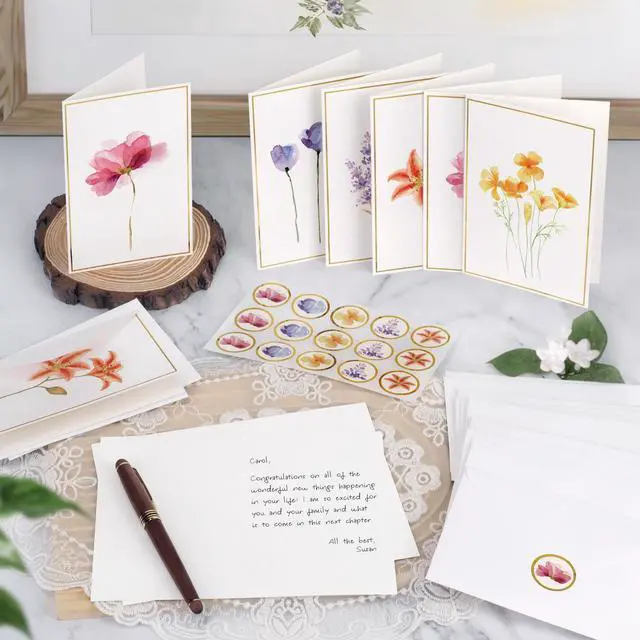 Alt view image 7 of 7 - Blank Cards, 30 Pack Blank Greet Cards, Elegant Gold Foil Blank Note with Envelopes, Perfect Stationary Set For All Occasions, 5 Assorted Floral Designs