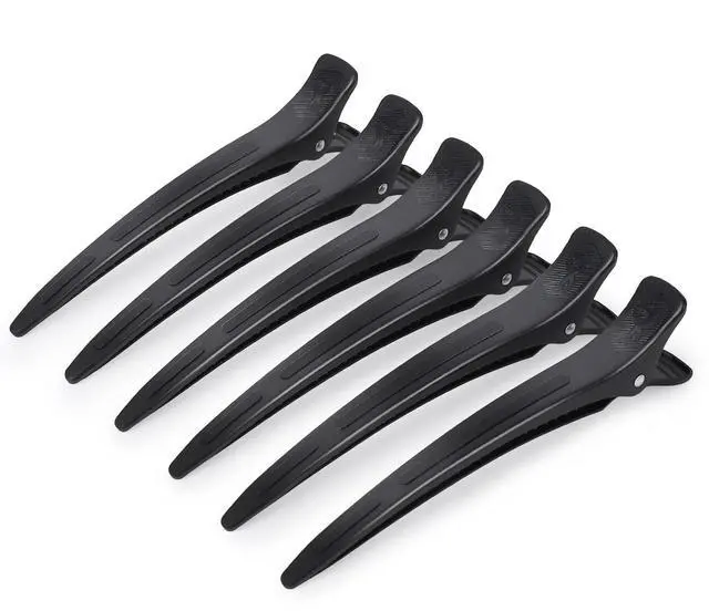 Main image of Extended Sectioning Hair Clips w/Built-in Silicone Band, 4.8" No-Crease Non-Slip Hair Styling Clips for Thick, Long Hair Blow Drying,Hair Rollers, Rust-Free 6 Pack, Black Duckbill Clips