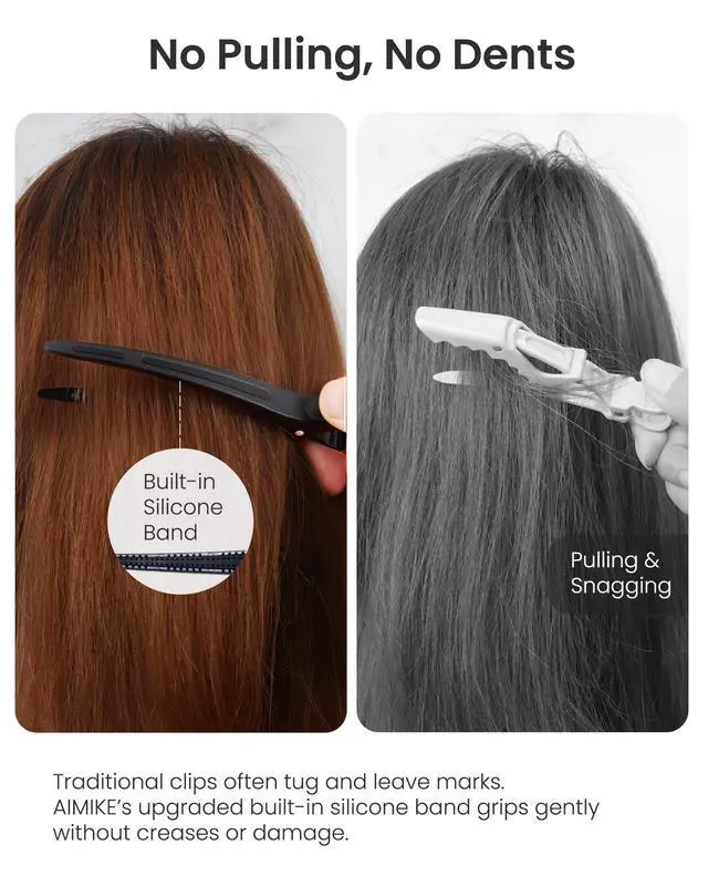 Alt view image 4 of 7 - Extended Sectioning Hair Clips w/Built-in Silicone Band, 4.8" No-Crease Non-Slip Hair Styling Clips for Thick, Long Hair Blow Drying,Hair Rollers, Rust-Free 6 Pack, Black Duckbill Clips