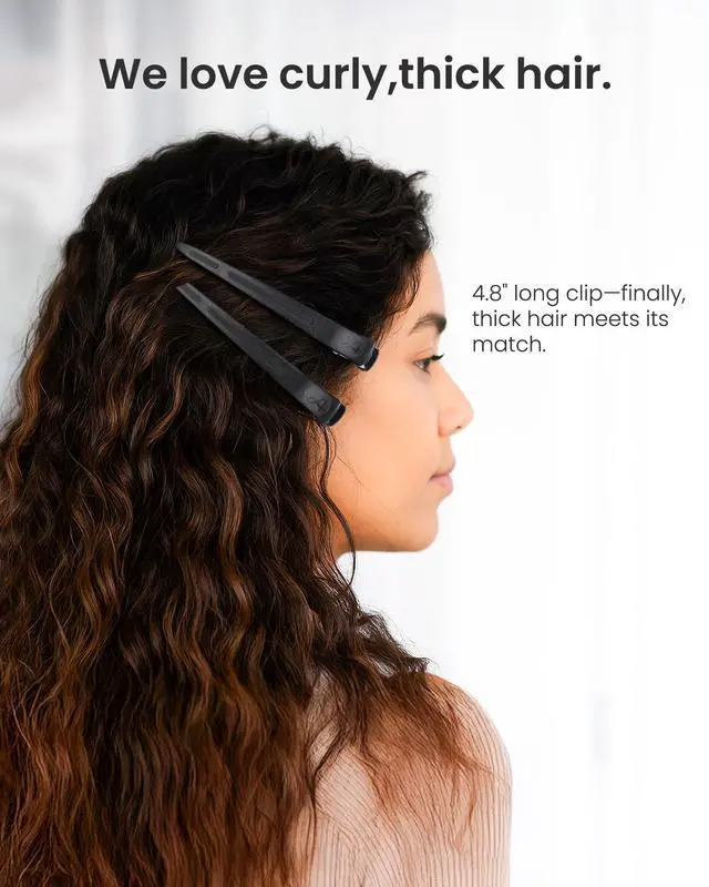 Alt view image 3 of 7 - Extended Sectioning Hair Clips w/Built-in Silicone Band, 4.8" No-Crease Non-Slip Hair Styling Clips for Thick, Long Hair Blow Drying,Hair Rollers, Rust-Free 6 Pack, Black Duckbill Clips