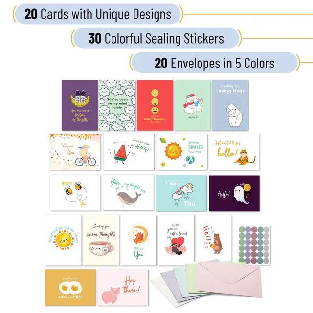Alt view image 2 of 7 - Thinking of You Cards with Envelopes, 20 Unique Design