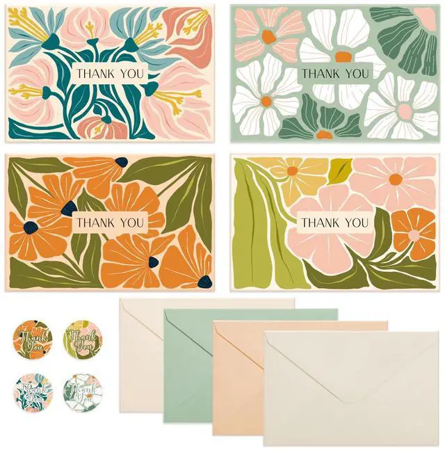 Main image of Thank You Cards with Envelopes, 36 Pack Teacher Appreciation Cards with Stickers, 4x6 Inch Thank You Card Bulk for Graduation, Teacher's Day, Mother's Day, Wedding, Nurses Week Gifts