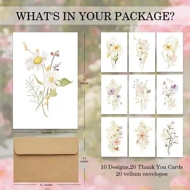 Alt view image 3 of 7 - Blank Cards, Blank Greeting Cards 4x6, 20 Count - Elegant Floral Design Blank Greeting Cards, Note Cards with Matching Peel Sealed Rustic Envelope