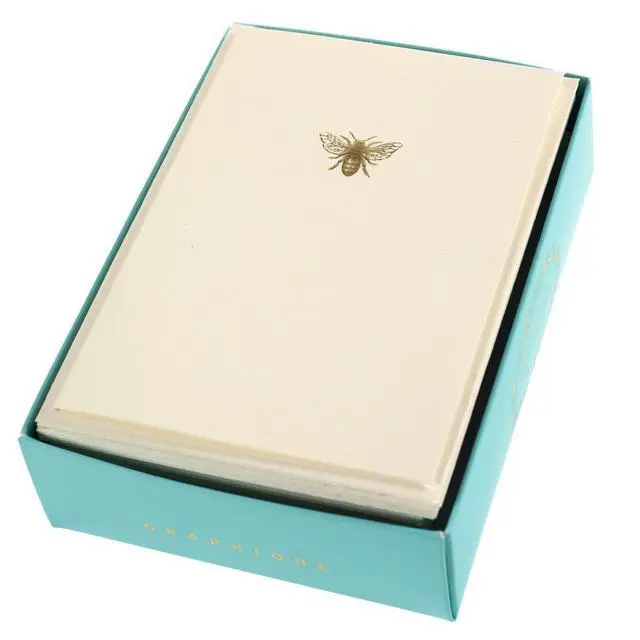 Alt view image 3 of 3 - Bee La Petite Presse Boxed Notecards - 10 Embellished Gold Foil Blank Cards with Matching Envelopes and Storage Box, 3.25" x 4.75"