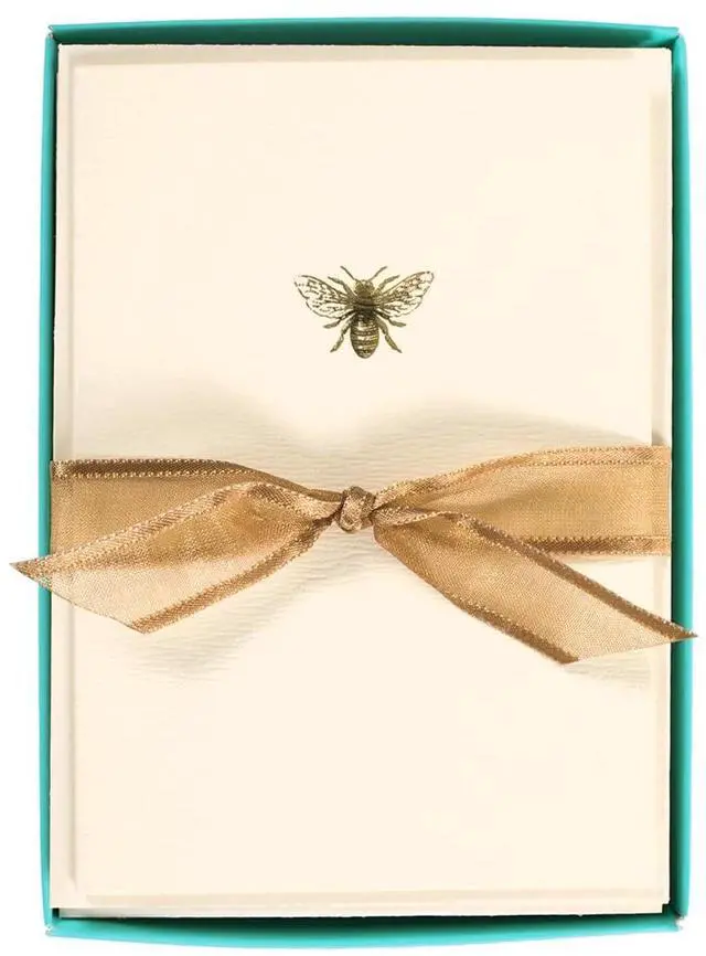 Main image of Bee La Petite Presse Boxed Notecards - 10 Embellished Gold Foil Blank Cards with Matching Envelopes and Storage Box, 3.25" x 4.75"