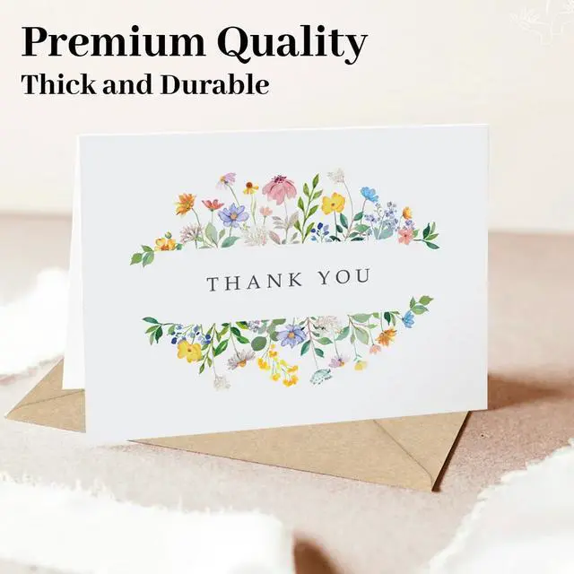 Alt view image 5 of 7 - 48 Pack Floral Thank You Cards with Envelopes, Watercolor Wildflower Thank You Notes with Kraft Envelopes Sticker for Birthday Wedding Baby Shower Bridal Shower Teachers Graduation, 4 x 6 Inch