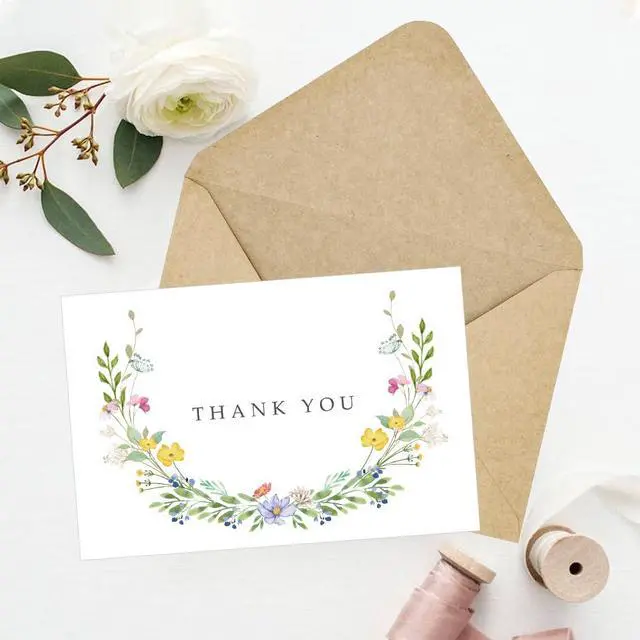 Alt view image 6 of 7 - 48 Pack Floral Thank You Cards with Envelopes, Watercolor Wildflower Thank You Notes with Kraft Envelopes Sticker for Birthday Wedding Baby Shower Bridal Shower Teachers Graduation, 4 x 6 Inch