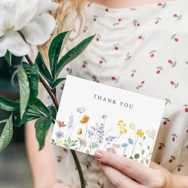 Alt view image 7 of 7 - 48 Pack Floral Thank You Cards with Envelopes, Watercolor Wildflower Thank You Notes with Kraft Envelopes Sticker for Birthday Wedding Baby Shower Bridal Shower Teachers Graduation, 4 x 6 Inch