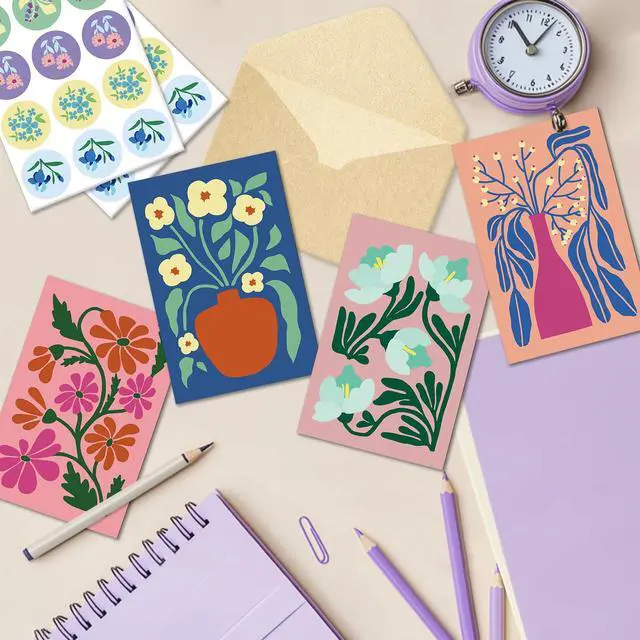 Alt view image 4 of 7 - 24 Pack Floral Greeting Cards with Envelopes, Floral Blank Note Cards Set for All Occasions, Boxed 8 Floral Designs Cards for Thank You, Birthday, Wedding, Condolence, Invitation, etc.
