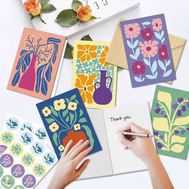 Alt view image 6 of 7 - 24 Pack Floral Greeting Cards with Envelopes, Floral Blank Note Cards Set for All Occasions, Boxed 8 Floral Designs Cards for Thank You, Birthday, Wedding, Condolence, Invitation, etc.