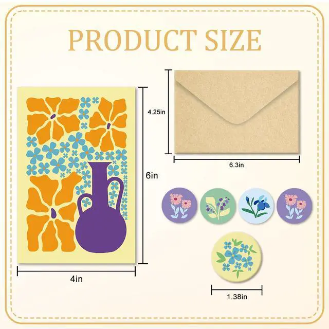 Alt view image 2 of 7 - 24 Pack Floral Greeting Cards with Envelopes, Floral Blank Note Cards Set for All Occasions, Boxed 8 Floral Designs Cards for Thank You, Birthday, Wedding, Condolence, Invitation, etc.