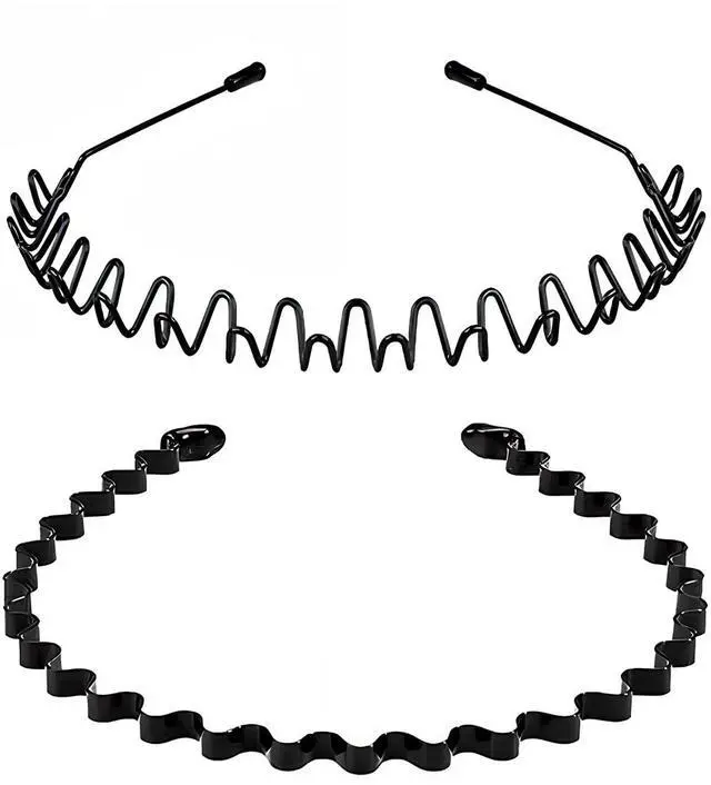 Main image of 2 Pack Metal Hair Band for Men,Non Slip,Spring Wave Head Bands for Sports Washing Face Unisex(Black)