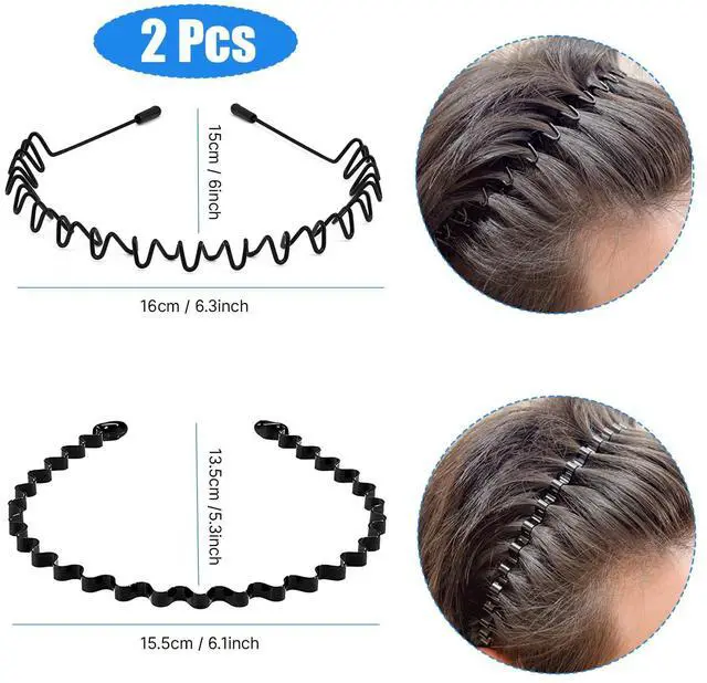 Alt view image 3 of 6 - 2 Pack Metal Hair Band for Men,Non Slip,Spring Wave Head Bands for Sports Washing Face Unisex(Black)