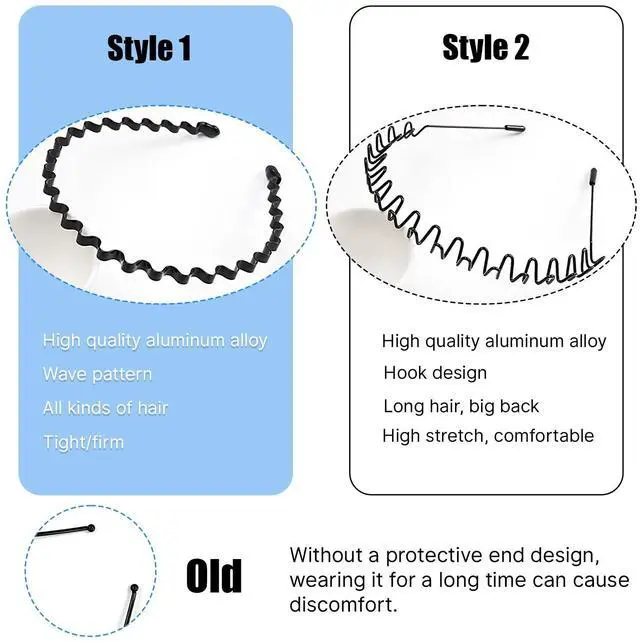 Alt view image 5 of 6 - 2 Pack Metal Hair Band for Men,Non Slip,Spring Wave Head Bands for Sports Washing Face Unisex(Black)