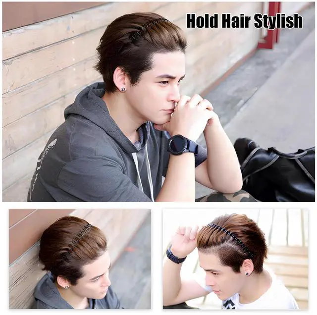 Alt view image 6 of 6 - 2 Pack Metal Hair Band for Men,Non Slip,Spring Wave Head Bands for Sports Washing Face Unisex(Black)