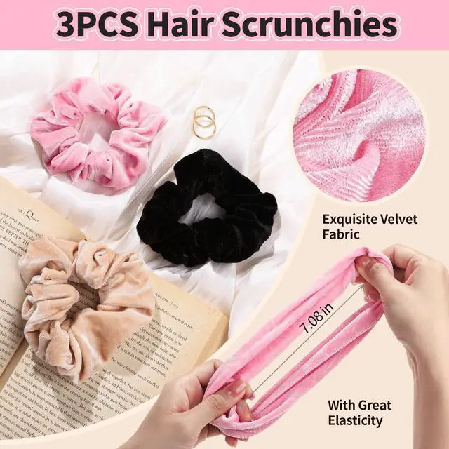 Alt view image 4 of 7 - Spa Headband for Skin Care and Makeup, Headbands for Washing Face for Teen Girls Women, with Hair Scrunchies, Basket Valentines Gifts for Girls Women (Pink & Creamy White & Black)
