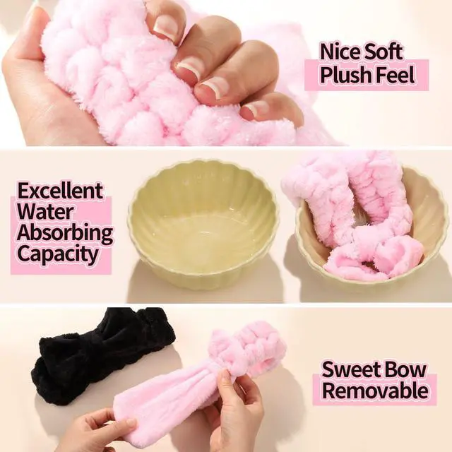 Alt view image 5 of 7 - Spa Headband for Skin Care and Makeup, Headbands for Washing Face for Teen Girls Women, with Hair Scrunchies, Basket Valentines Gifts for Girls Women (Pink & Creamy White & Black)