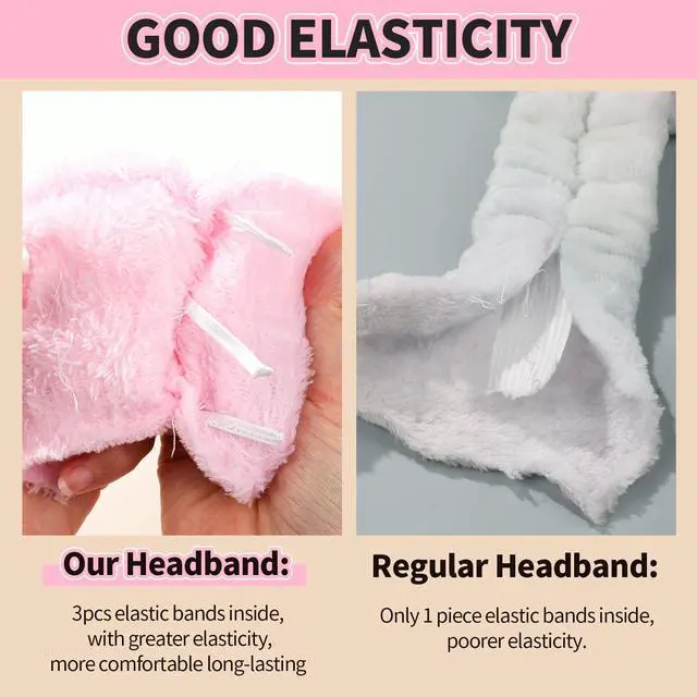 Alt view image 6 of 7 - Spa Headband for Skin Care and Makeup, Headbands for Washing Face for Teen Girls Women, with Hair Scrunchies, Basket Valentines Gifts for Girls Women (Pink & Creamy White & Black)