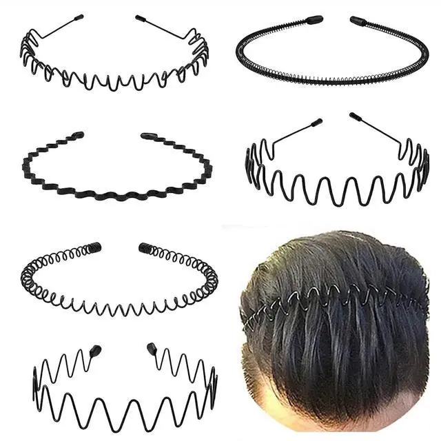 Main image of Metal Headbands for Men Fashion Headband for Women, Unisex Wavy Hair Bands Outdoor Sports Head Bands Simple Elastic Non-Slip Hair Accessories (6 Pack)