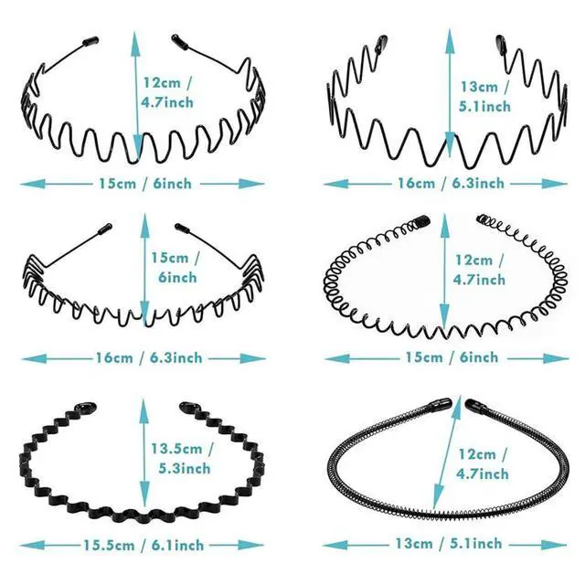 Alt view image 3 of 7 - Metal Headbands for Men Fashion Headband for Women, Unisex Wavy Hair Bands Outdoor Sports Head Bands Simple Elastic Non-Slip Hair Accessories (6 Pack)