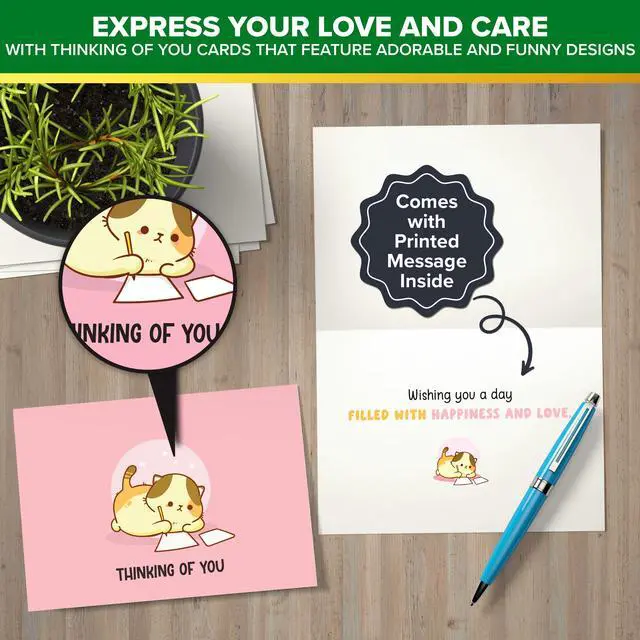 Alt view image 4 of 6 - 24 Pack Assorted 6x4in Funny Thinking of You Cards with Envelopes and Stickers, 24 Unique Fun Designs for Friends, Family, and Loved Ones, with Printed Message Inside, Gifting, Mailing
