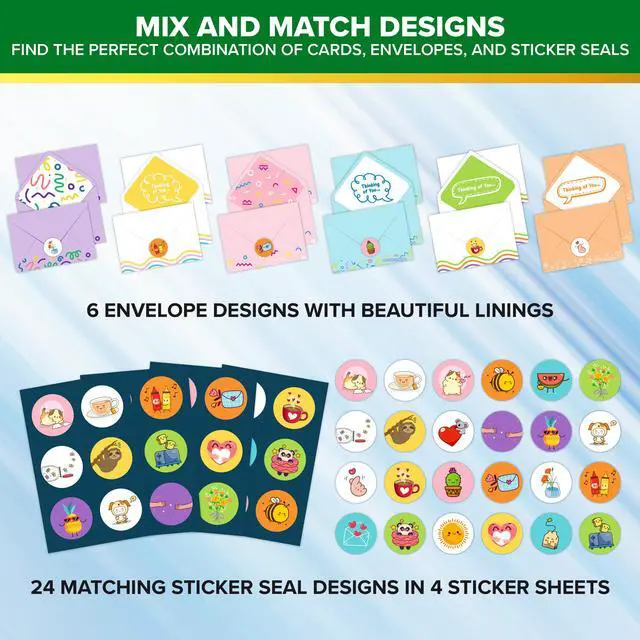 Alt view image 5 of 6 - 24 Pack Assorted 6x4in Funny Thinking of You Cards with Envelopes and Stickers, 24 Unique Fun Designs for Friends, Family, and Loved Ones, with Printed Message Inside, Gifting, Mailing
