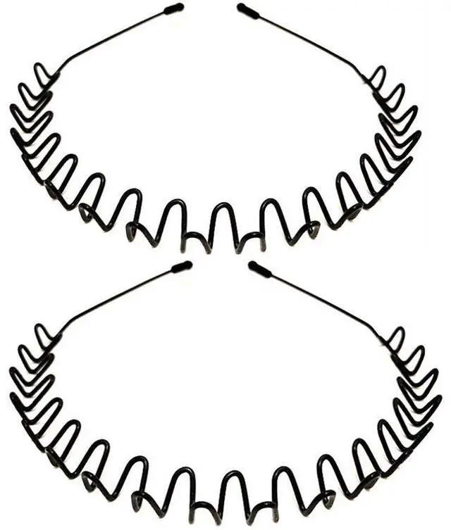 Main image of Metal Headbands, 2 Pack Fashion Unisex Black Hairband Spring Wave Non Slip Sports Headwear Hair Hoop Hair Accessories (2 Pack)