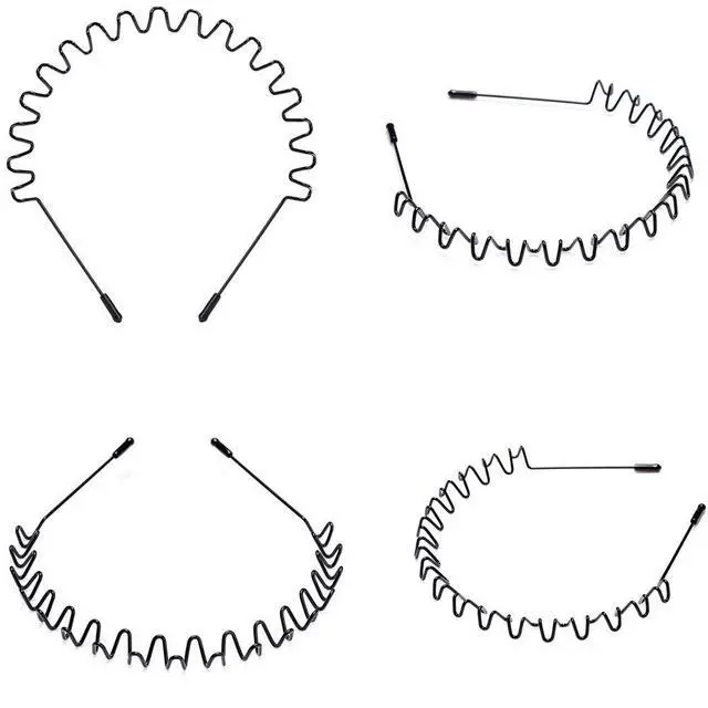 Alt view image 7 of 7 - Metal Headbands, 2 Pack Fashion Unisex Black Hairband Spring Wave Non Slip Sports Headwear Hair Hoop Hair Accessories (2 Pack)