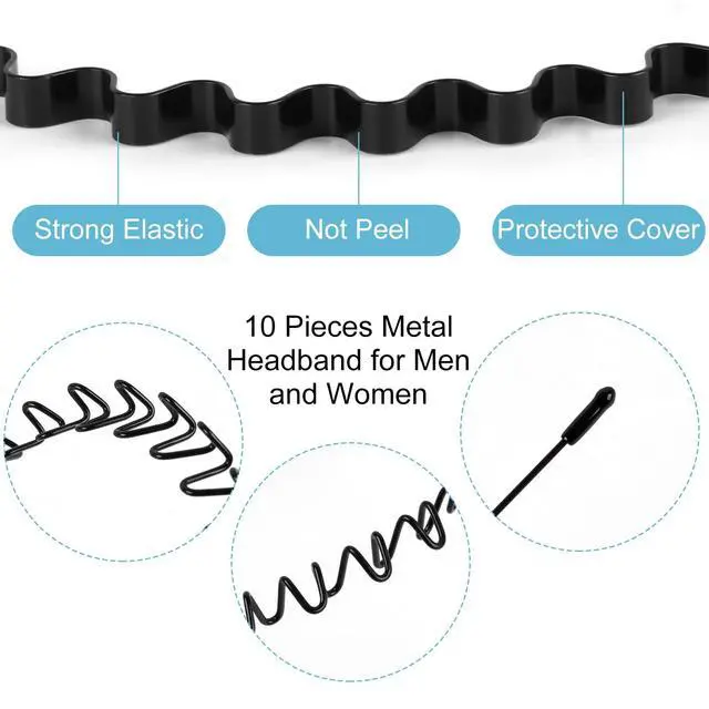 Alt view image 3 of 7 - 6PCS Metal Hair Bands, Spring Wavy Hoop Unisex Black Headband Slicked Back Non Slip Sports Hairband for Women Men