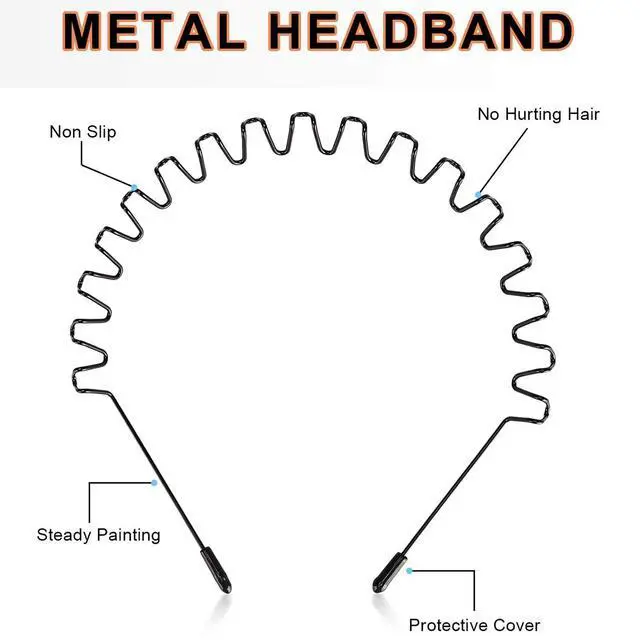 Alt view image 2 of 7 - Metal Headbands for Women Men, 2 Pack Fashion Unisex Black Hairband Sports Headwear Hair Hoop Hair Accessories for Home, Outdoor (2 Pack)