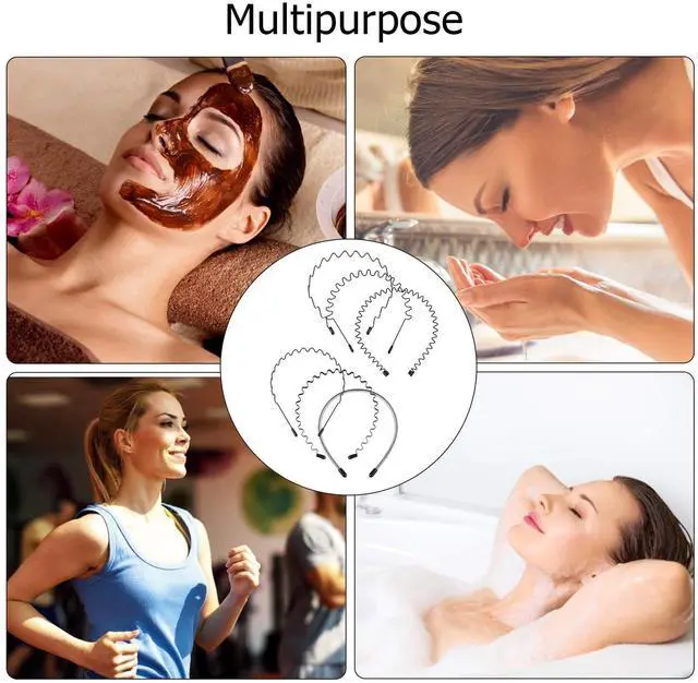 Alt view image 6 of 7 - 6PCS Metal Hair Bands, Spring Wavy Hoop Unisex Black Headband Slicked Back Non Slip Sports Hairband for Women Men