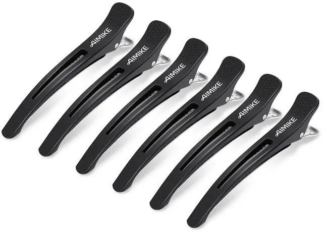 Main image of 6pcs Professional Hair Clips for Styling Sectioning, Non Slip No-Trace Duck Billed Hair Clips with Silicone Band, Salon and Home Hair Cutting Clips for Hairdresser, Women, Men - Black 4.3 Long