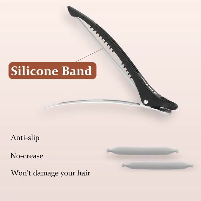 Alt view image 3 of 7 - 6pcs Professional Hair Clips for Styling Sectioning, Non Slip No-Trace Duck Billed Hair Clips with Silicone Band, Salon and Home Hair Cutting Clips for Hairdresser, Women, Men - Black 4.3 Long