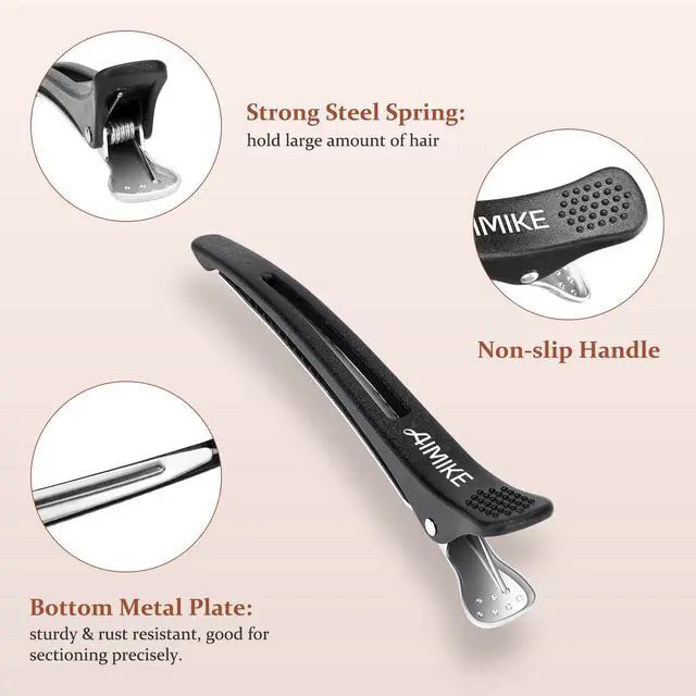 Alt view image 4 of 7 - 6pcs Professional Hair Clips for Styling Sectioning, Non Slip No-Trace Duck Billed Hair Clips with Silicone Band, Salon and Home Hair Cutting Clips for Hairdresser, Women, Men - Black 4.3 Long