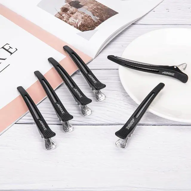 Alt view image 7 of 7 - 6pcs Professional Hair Clips for Styling Sectioning, Non Slip No-Trace Duck Billed Hair Clips with Silicone Band, Salon and Home Hair Cutting Clips for Hairdresser, Women, Men - Black 4.3 Long