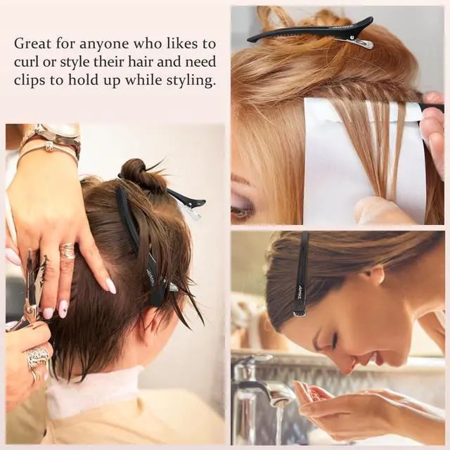 Alt view image 6 of 7 - 6pcs Professional Hair Clips for Styling Sectioning, Non Slip No-Trace Duck Billed Hair Clips with Silicone Band, Salon and Home Hair Cutting Clips for Hairdresser, Women, Men - Black 4.3 Long