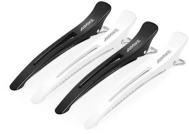 Main image of 4pcs Professional Hair Clips for Styling Sectioning, Non Slip No-Trace Duckbill Hair Clips w/Silicone Band, Salon and Home Hair Cutting Clips for Hairdresser, Women, Men - White & Black 4.3
