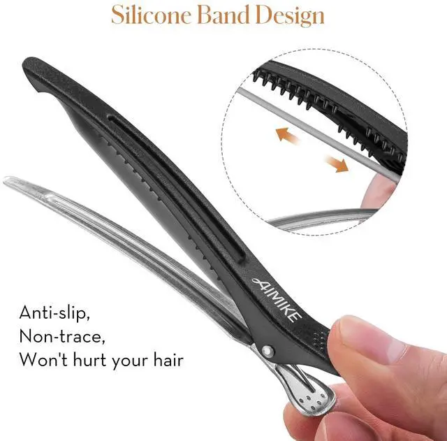Alt view image 2 of 6 - 4pcs Professional Hair Clips for Styling Sectioning, Non Slip No-Trace Duckbill Hair Clips w/Silicone Band, Salon and Home Hair Cutting Clips for Hairdresser, Women, Men - White & Black 4.3