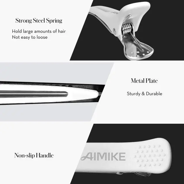 Alt view image 3 of 6 - 4pcs Professional Hair Clips for Styling Sectioning, Non Slip No-Trace Duckbill Hair Clips w/Silicone Band, Salon and Home Hair Cutting Clips for Hairdresser, Women, Men - White & Black 4.3