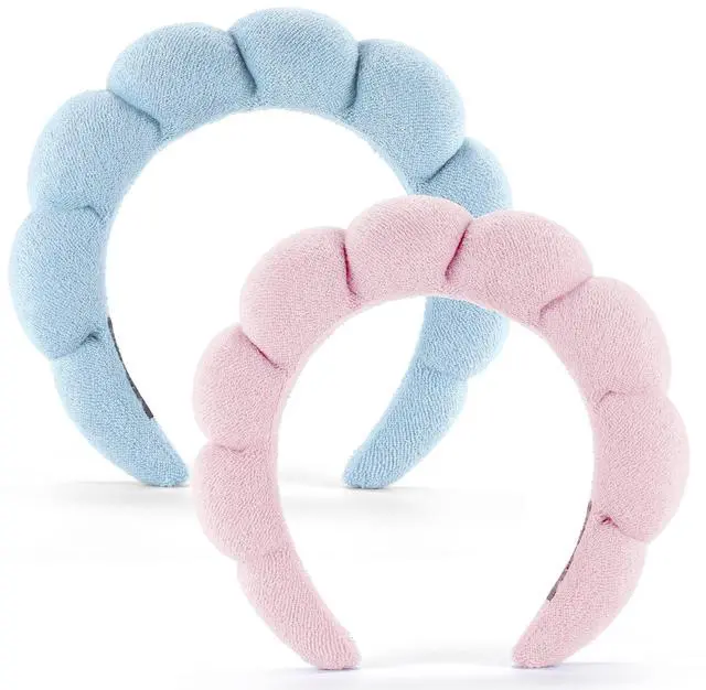 Main image of Spa Headbands for Face Washing, Facials, Masks & Skin Treatments, Set of 2, 100% Cotton Terry Cloth, Plush Soft Absorbent Headband, Pink & Blue
