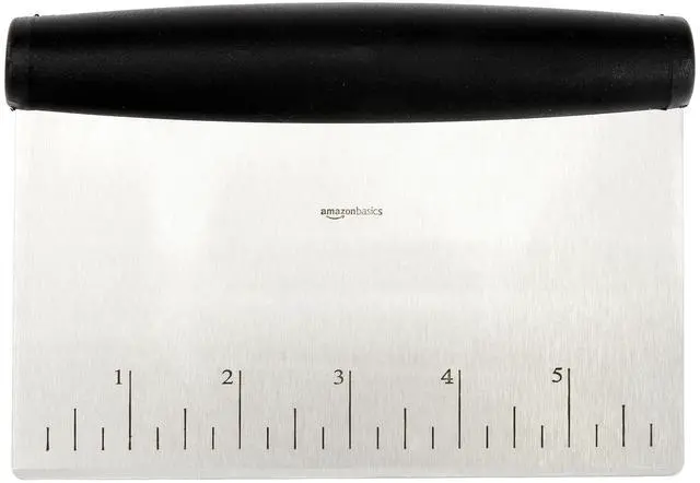 Alt view image 3 of 5 - Multi-Purpose Bench Scraper, Stainless Steel Dough Cutter with Measurement Marks, Dishwasher Safe, Non-slip Contoured Grip, 6", Black, Silver
