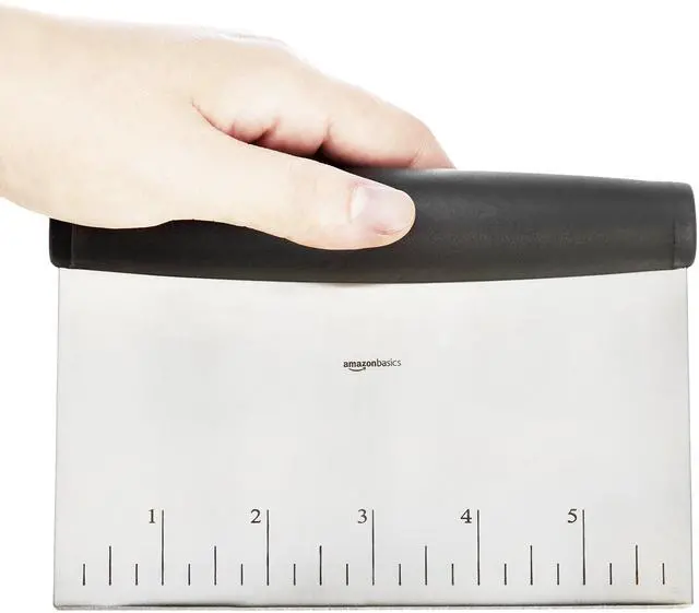 Alt view image 5 of 5 - Multi-Purpose Bench Scraper, Stainless Steel Dough Cutter with Measurement Marks, Dishwasher Safe, Non-slip Contoured Grip, 6", Black, Silver
